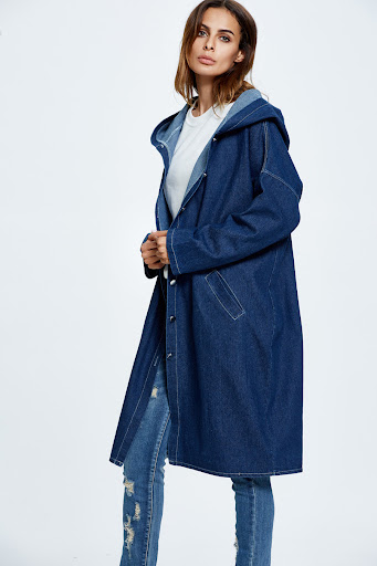 Title 12, European and American hooded long cardigan deni...