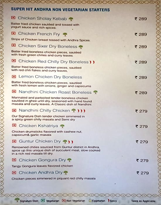 Nandhini Restaurant menu 