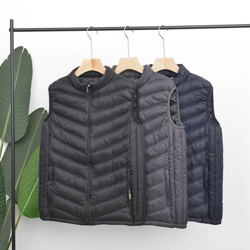 Heren donzen vest van katoen met opstaande kraag, warme jas, mouwloos wintervest voor comfort en warmte in de winter.