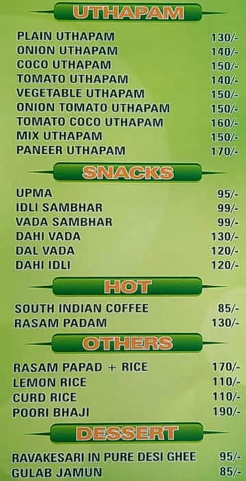 Kutty's South Indian Cafe menu 