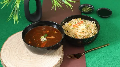 Korean Chicken In Black Sauce with Hakka Noodle