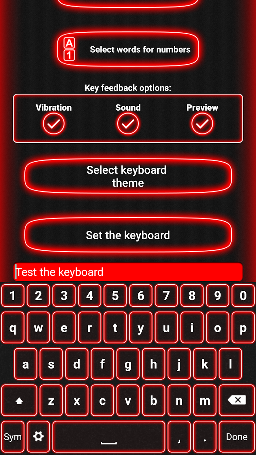 Neon Red Keyboard Screen 1