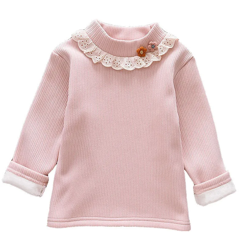 Meisjes Onderhemd Fleece gevoerd Halve Hoge Kraag T-shirt Warm en Comfortabel voor de Winter Ideaal als Basislaag Praktisch