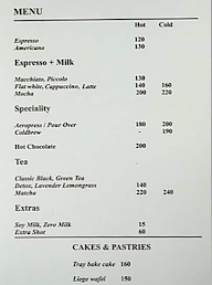 Minimal Coffee Roasters menu 1