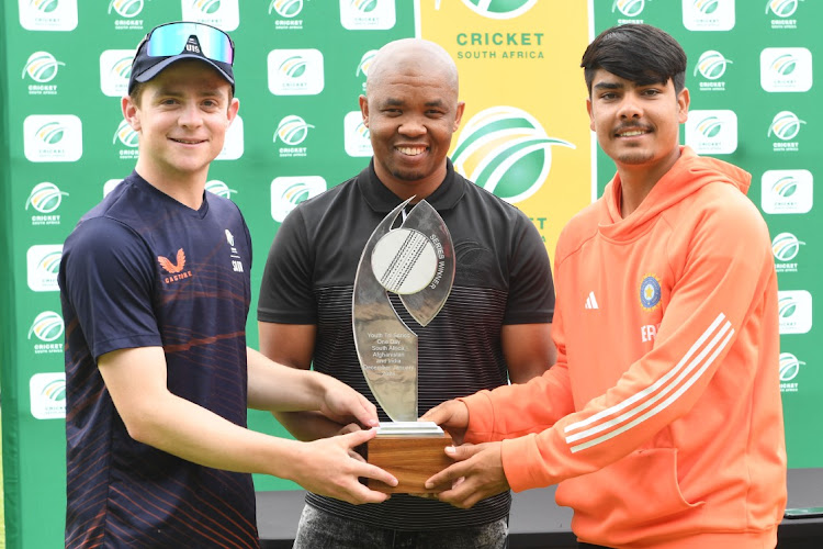 David Teeger, left, and Uday Saharan after a recent Under-19 tri-series involving India and South Africa.