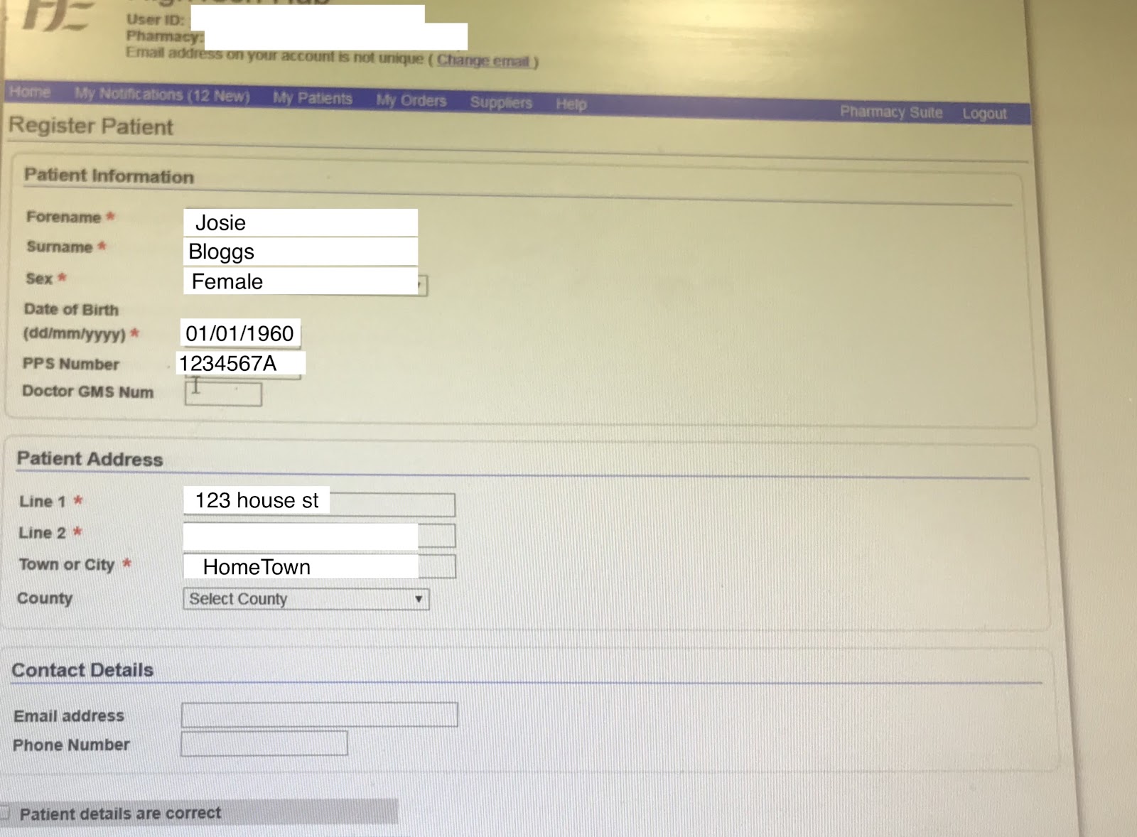 This step asks you to confirm the patient information and check that it matches the details you have for the patient