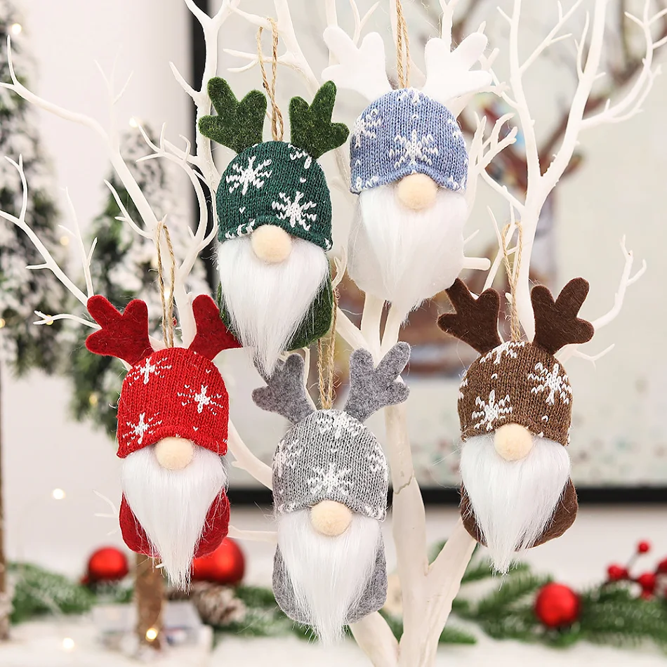 Noel Süslemeleri Örgü Yüzsüz Bebek Orman Yaşlı Adam Bebek Kolye Noel Ağacı Kolye Asılı Süs