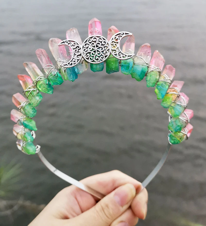 Title 2, Electroplated Natural Crystal Crown Diadeem met...