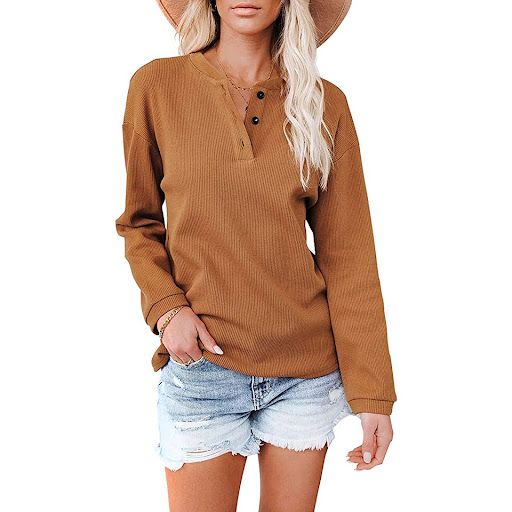 Title 8, V-neck Solid Color Long-sleeved Top T-shirt Women
