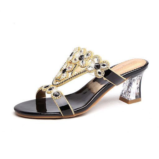 Title 4, High-Heeled Rhinestone Sandals Fashion Block-He...