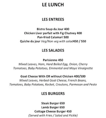 Le Bistro Du Parc menu 