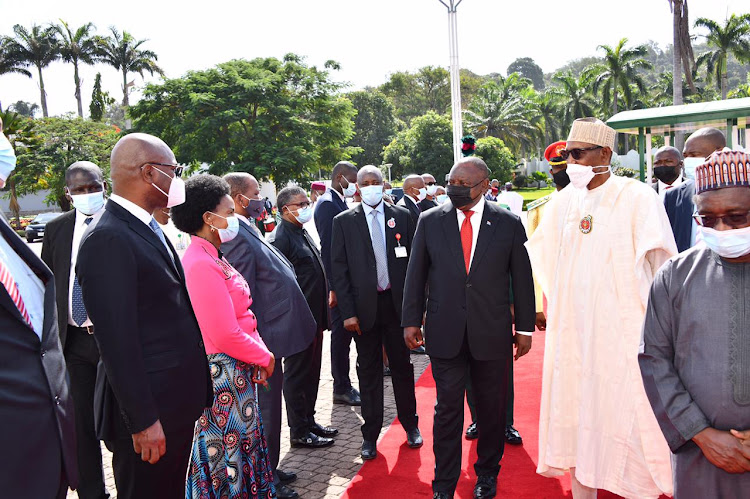 President Cyril Ramaphosa meets Nigerian President Muhammadu Buhari during his tour of West Africa.