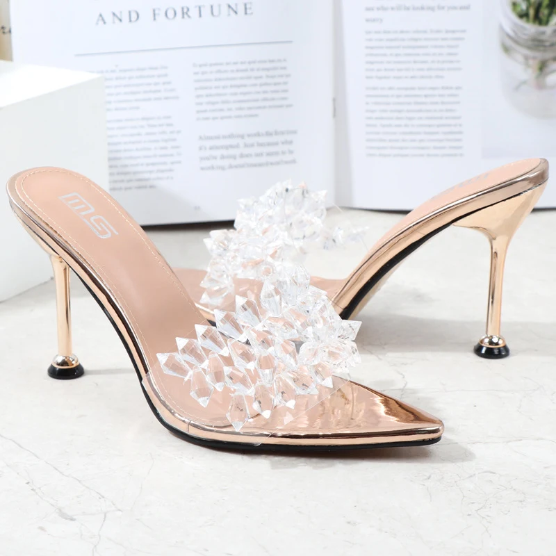 Title 4, Summer Pointed High Heels Solid Color Rhineston...