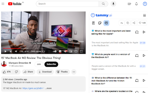 Tammy AI: YouTube Summarizer with Chat QnA