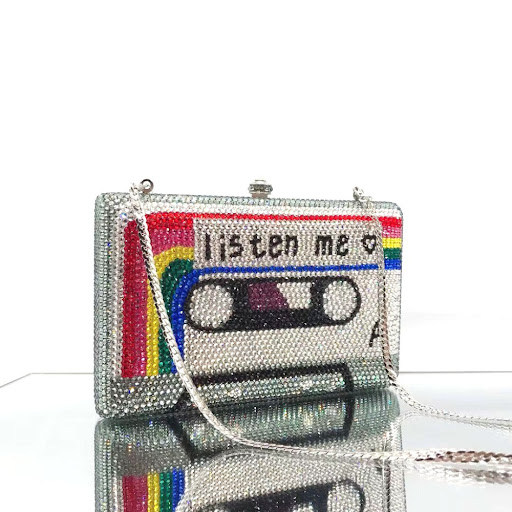 Title 4, Womens Crystal Cassette Tape Clutch Evening Ba...