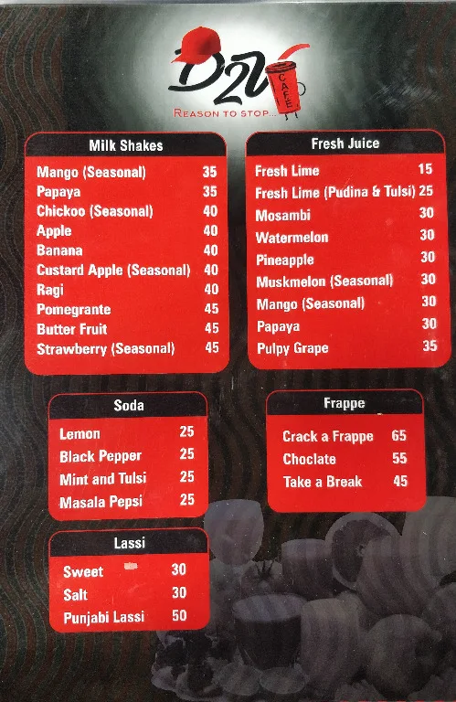 D2V Cafe menu 