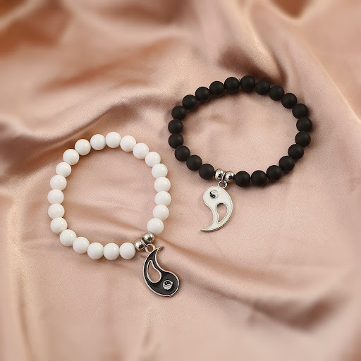 Title 11, Volcanic Stone Couple Bracelet Black and White ...