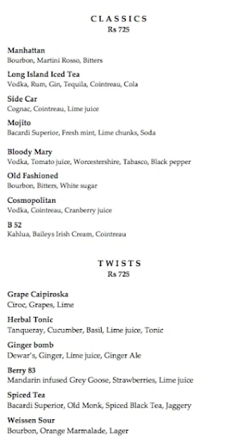 The Bar, Trident menu 