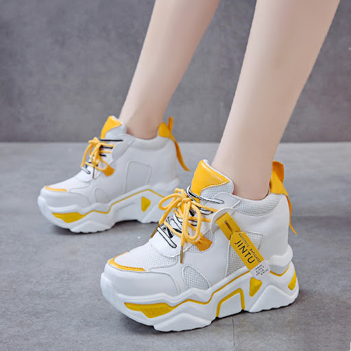 Title 5, Womens White Sneakers with 10cm Hidden Heel, S...
