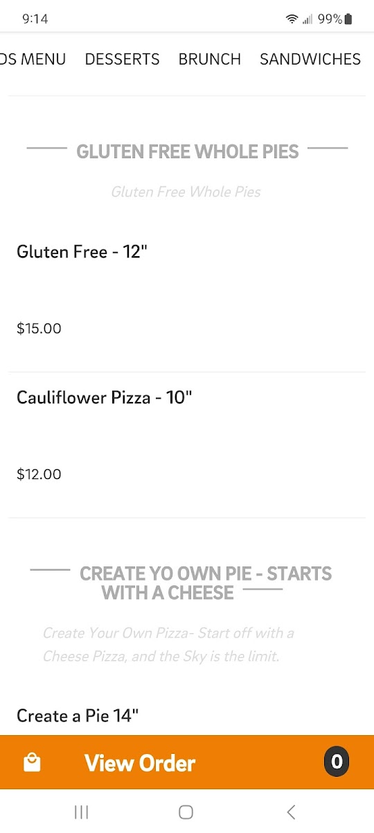 Slow Rise on the Brazos gluten-free menu