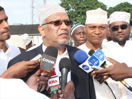 Chief Kadhi Ahmed Muhdhar addressing the press during a past Eid Ul Fitr celebrations. /FILE