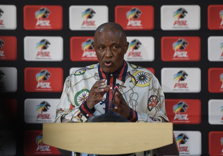 Premier Soccer League chair Irvin Khoza during the press conference at the PSL offices in Parktown, Johannesburg on March 29 2022.