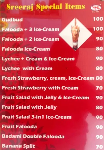 Sreeraj Lassi Bar, Commercial Street menu 