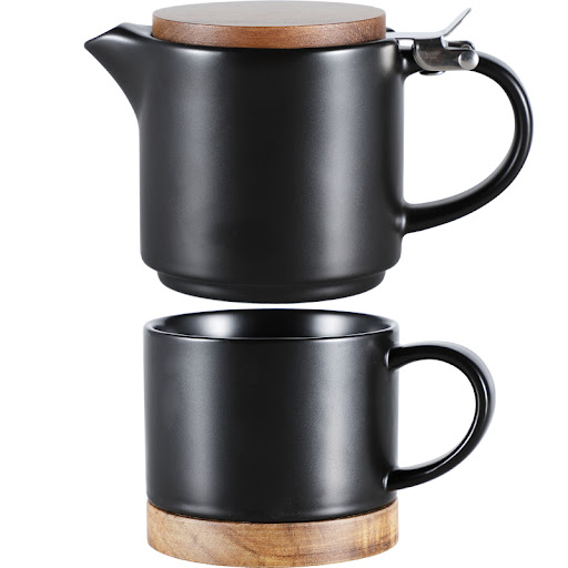 Title 5, Nordic Wooden Lid Small Teapot Teacup Ceramic F...