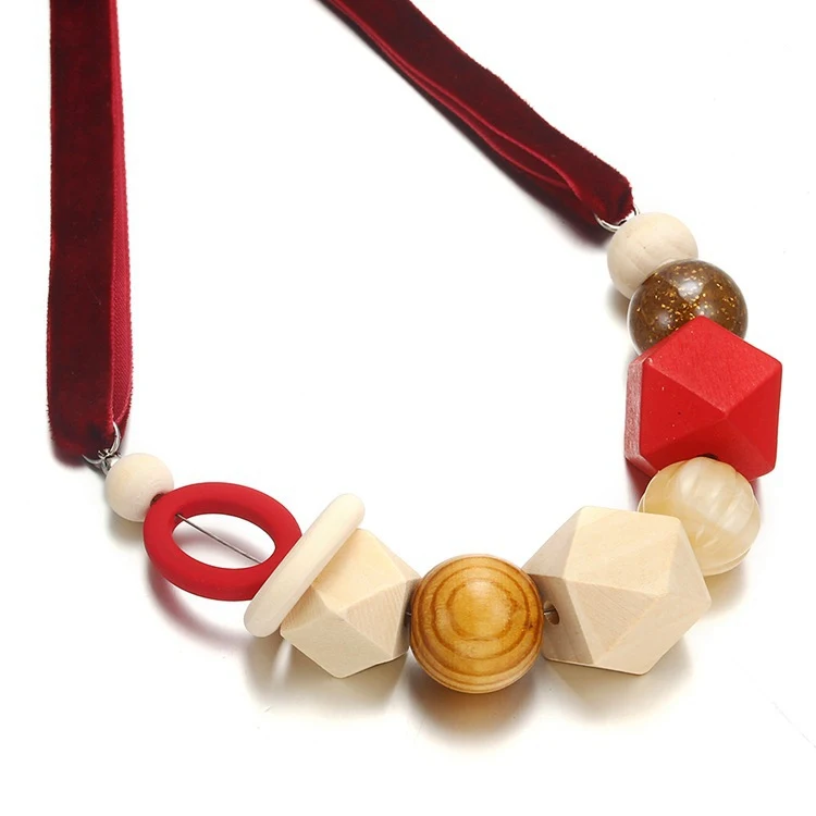 Geometrical wooden beads pendant