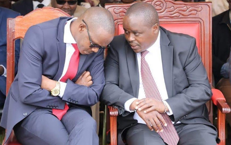 Governor Alex Tolgos with Elgeyo Marakwet County Assembly speaker Phillemon Sabulei in Iten town on March 5th