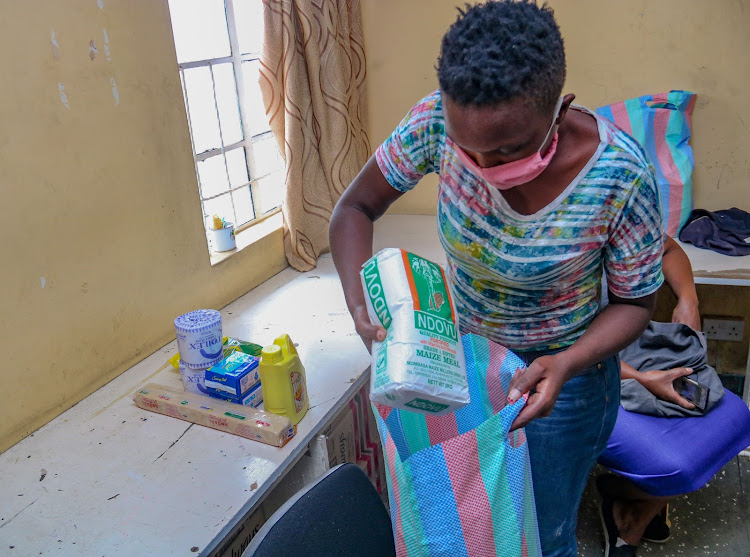 Eunice Wamoyo packs foodstuff