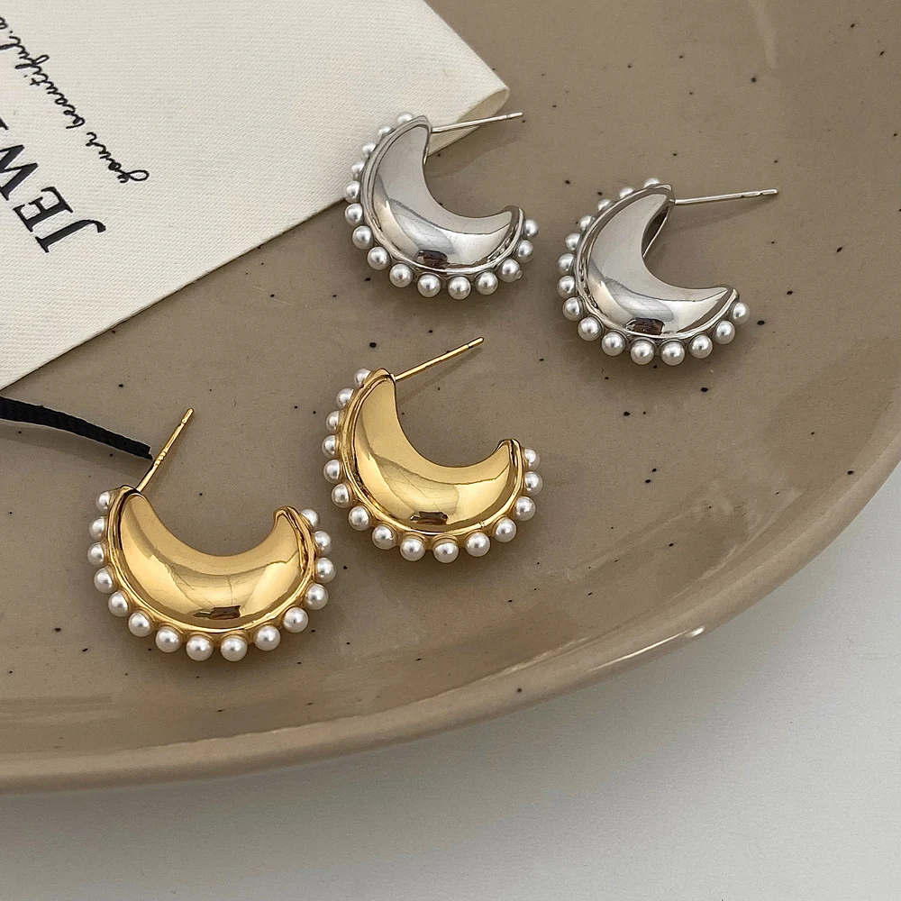 Title 12, Dames oorbellen met kleine retro parels, elegan...