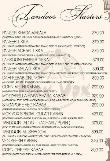 The Jharokha Restaurant menu 