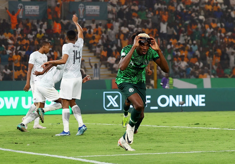Nigeria’s Victor Osimhen celebrates scoring a disallowed goal at Stade de la Paix, Bouake, Ivory Coast.