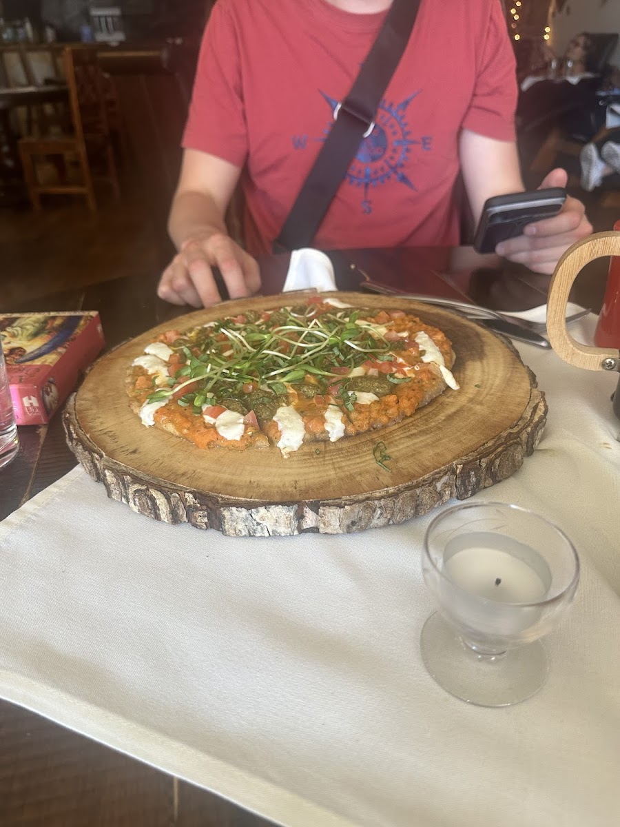 Caprese flatbread on yucca-based crust