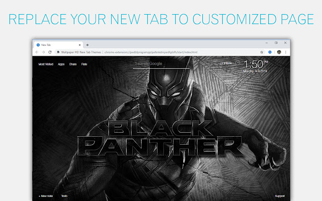 Black Panther Custom New Tab by freeaddon.com logo