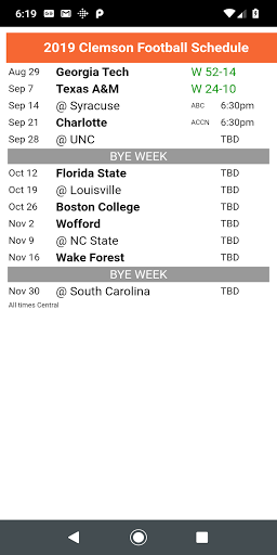Screenshot College Football Schedule -ACC