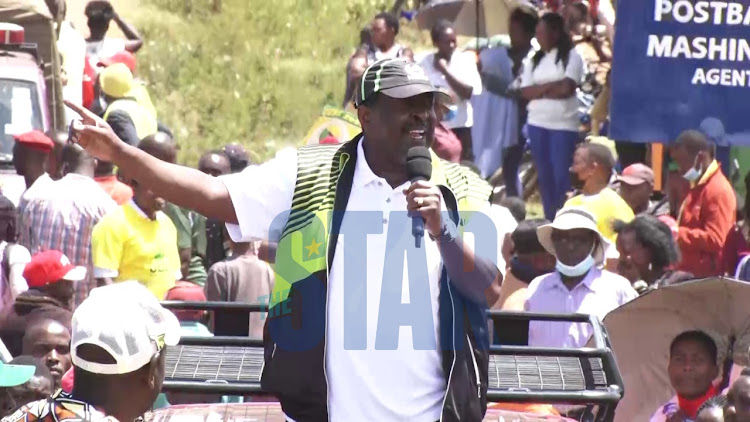 ANC party leader Musalia Mudavadi addressing residents of Kibugu in Embu North on Saturday January 29,2022.