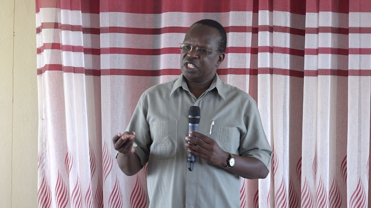 Coast Regional Commissioner John Elungata during a meeting with representatives of private security firms at Uhuru Na Kazi building.