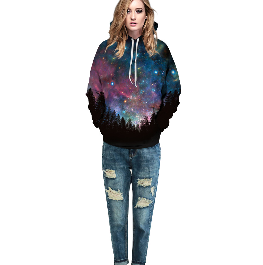 Felpa con cappuccio e stampa digitale 3D a stella, ampia, sottile, stile baseball. Boutique di marca, ideale per un look trendy.
