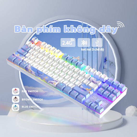 Bàn Phím Cơ Gaming Không Dây Bluetooth Onikuma Blue/Red Switch 87 Phím Trục Xanh/Đỏ/Trà, Có Đèn Rgb, Cho Máy Tính/Laptop