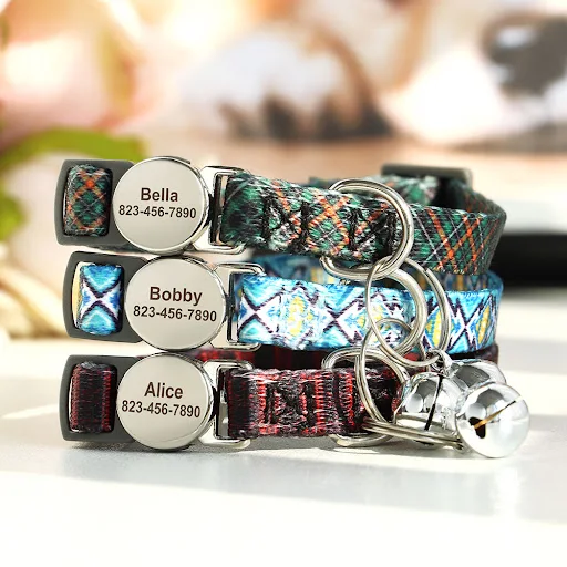 Nylon Personalized Cat Collar Custom Puppy Cat Collars Anti-lost Pet ID Name Necklace Collars With Bell Gift For Small D