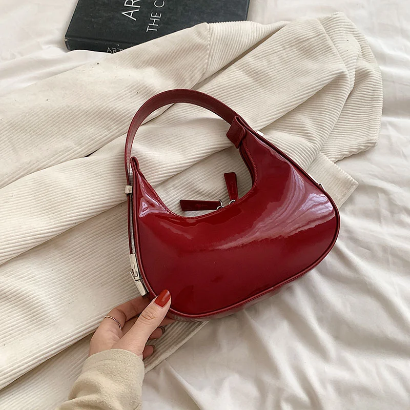 Red Women's Shoulder Bag Patent Leather Underarm, a stylish and compact accessory, perfect for carrying essentials and a