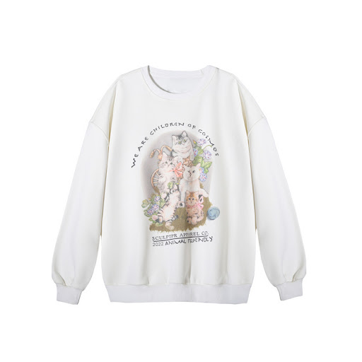 Title 8, Womens Loose Round Neck Cartoon Mid-length Swe...
