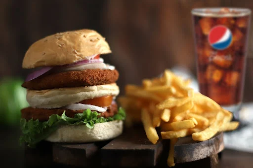 Paneer Burger And Pepsi