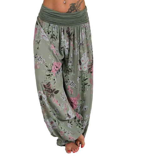 Title 3, Womens Bohemian Floral Print Long Pants, Mid W...