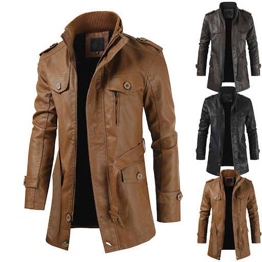 Title 8, Mens Plus Velvet Casual Stand Collar Leather T...