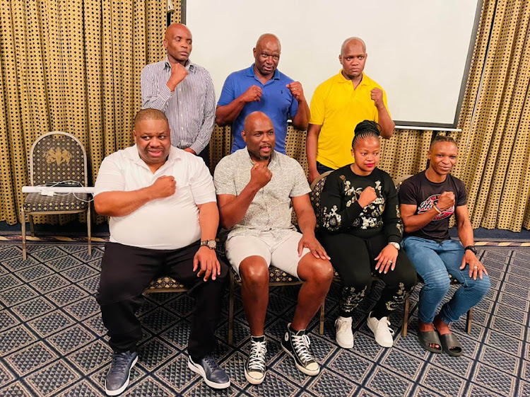 New NEC of the KZN Boxing Promoters Association. Standing from left Nhlakanipho Gumede. Xolani and Faizel Malinga. Seated from right chairman Hlula Dladla Gcina Mjadu, Nomvelo Magcaba and Thema Zuma.