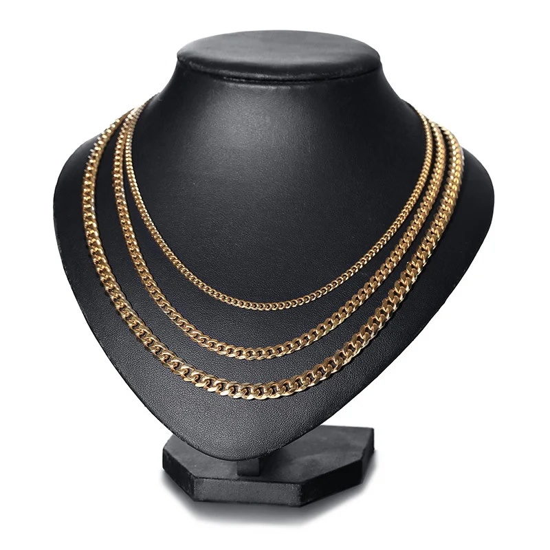 Gouden dubbele damesketting in Cubaanse stijl, Europees en Amerikaans design, een elegante look voor elke dag.