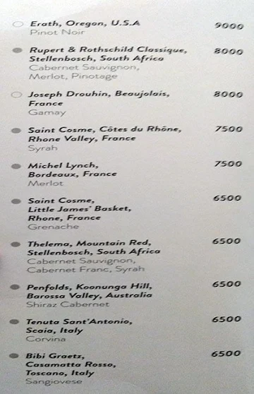 Alto Vino - JW Marriott Pune menu 